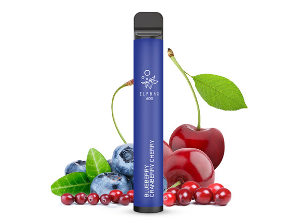 ELFBAR 600 - "Blueberry Cranberry Cherry" (Blaubeere, Cranberry & Kirsche) - 20 mg - ca. 600 Z&uuml;ge. mit Kindersicherung