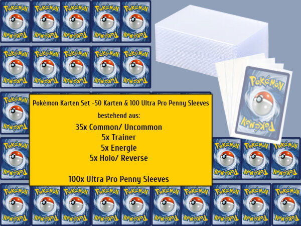 Pok&eacute;mon Karten Set - 50 Karten & 100 Ultra Pro H&uuml;llen