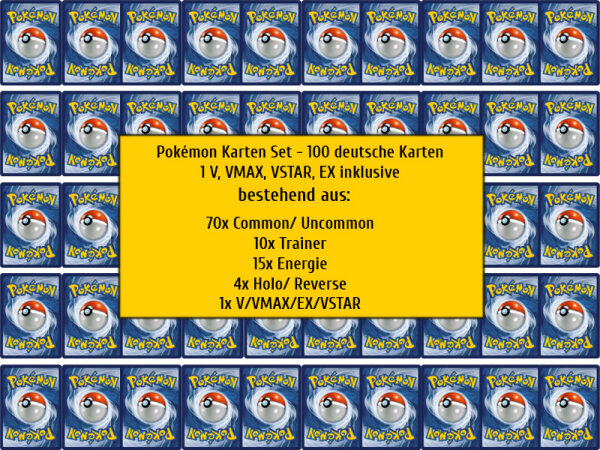 Pok&eacute;mon Karten Set - 100 deutsche Karten 1 V, VMAX, VSTAR, EX inkl.